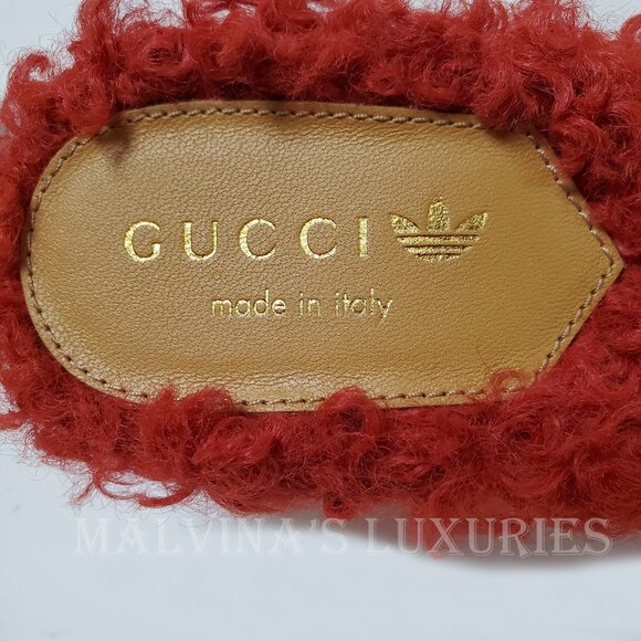 GUCCI SHOES ADIDAS TREFOIL GG LOGO SHEARLING EFFECT SLIDE SANDALS sz 39.5 9.5 - Picture 14 of 16